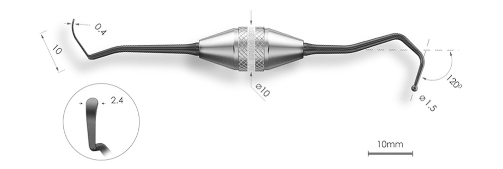 1510-1,5F Black Дистальная штопфер - гладилка с дополнительными изгибами Штопфер - шарик Ø1,5мм с эргономичной ручкой Ø10мм Покрытие Black