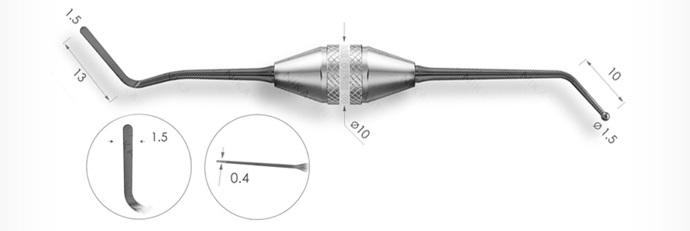 Удлиненная узкая гладилка с штопфером-шариком Ø1.5mm.Эргономичная ручка Ø10mm. Покрытие Black