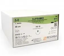 Супрамид (Supramid) черный 5/0, 1 EP, HS 18 (О/Р 1/2), 45см, 36шт, 6111К, Resorba