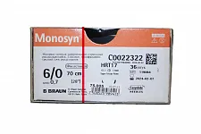 Моносин фиолетовый 6/0, 70см, игла 1/2, колющая 17мм (36шт), B.Braun