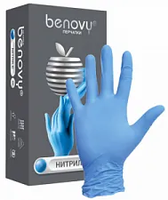 Перчатки нитриловые L (8-9), 100шт, голубые, с полимерным покрытием Benovy