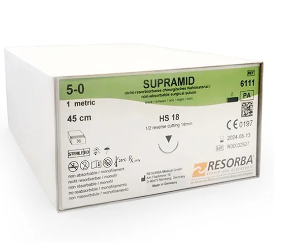 Супрамид (Supramid) черный 5/0, 1 EP, HS 18 (О/Р 1/2), 45см, 36шт, 6111К, Resorba