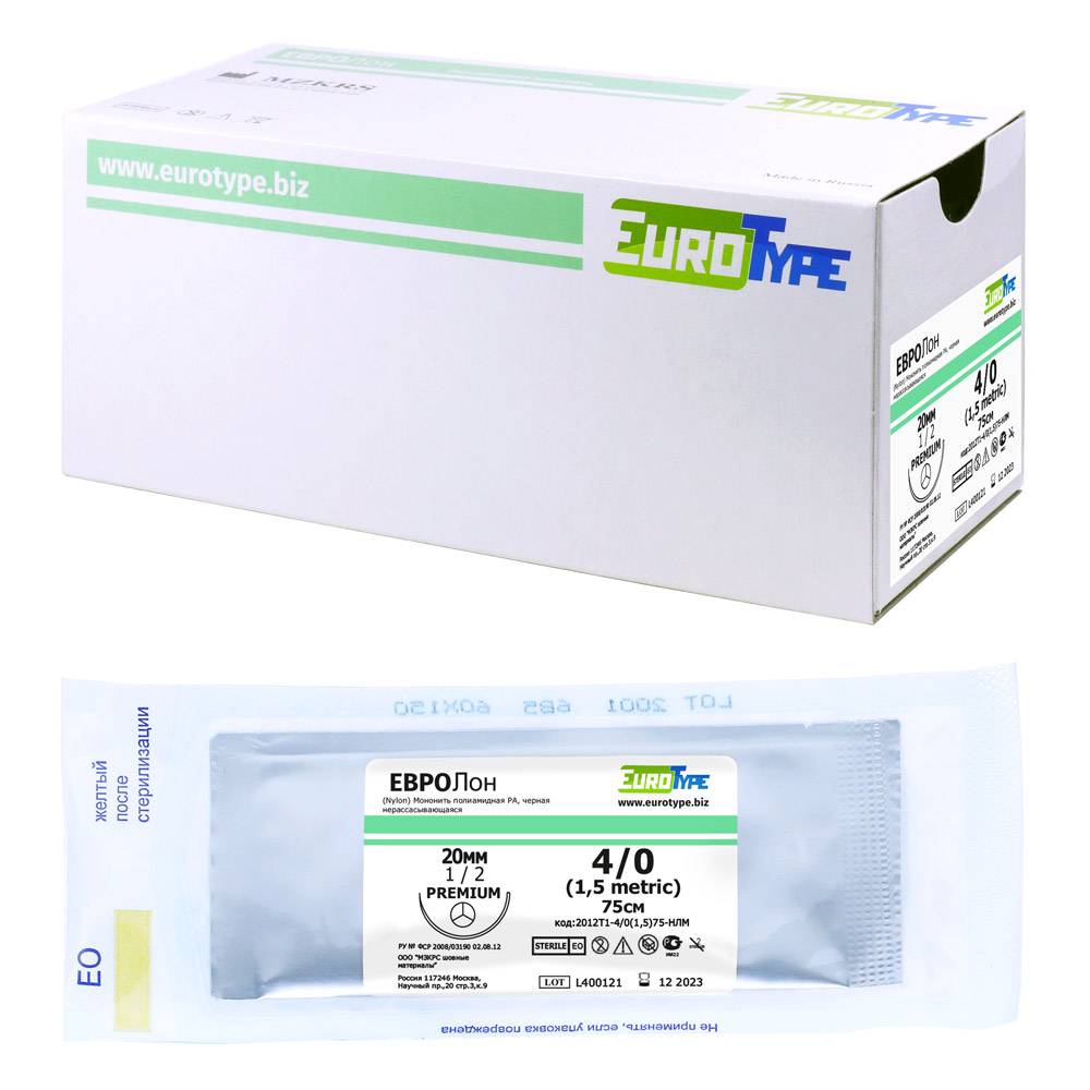 ЕВРОЛОН 4/0 (12шт, 75см, 20мм К/Р, 1/2) : АРТ 2012Т1/  4/0(1,5)75-НЛМ