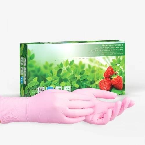 Перчатки нитриловые XS (5-6), 100шт, розовые, Safe&Care