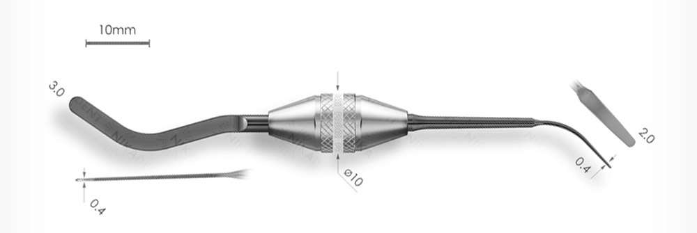 Двухсторонняя серповидная гладилка. Эргономичная ручка Ø10mm. Покрытие Black