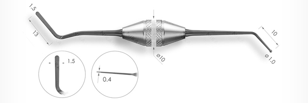 Удлиненная узкая гладилка с штопфером-шариком Ø1.0mm.Эргономичная ручка Ø10mm. Покрытие Black