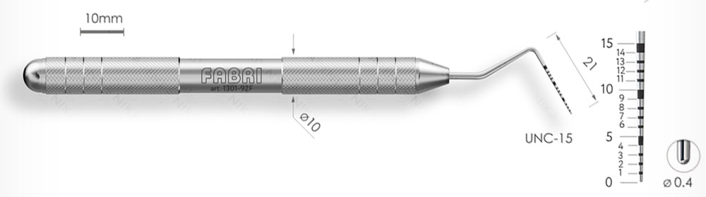 1301-92F Пародонтологический мерный зонд Шкала UNC-15 Эргономичная ручка Ø10мм