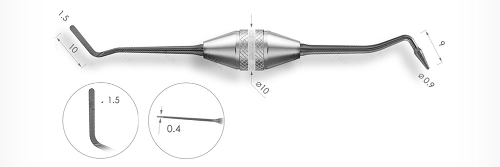 Узкая гладилка с конусовидным штопфером ø0.9mm. Эргономичная ручка ø10mm. Покрытие Black