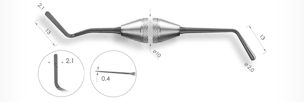 Удлиненная узкая гладилка с штопфером ø1.3mm. Эргономичная ручка Ø10mm. Покрытие Black