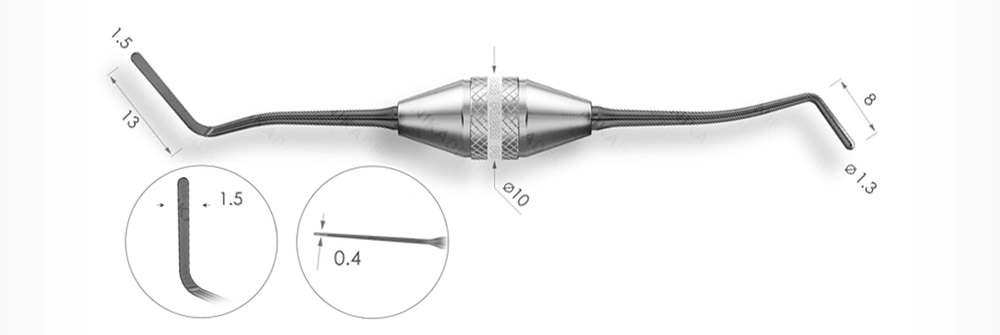 Удлиненная узкая гладилка с штопфером ø1.3mm. Эргономичная ручка Ø10mm. Покрытие Black