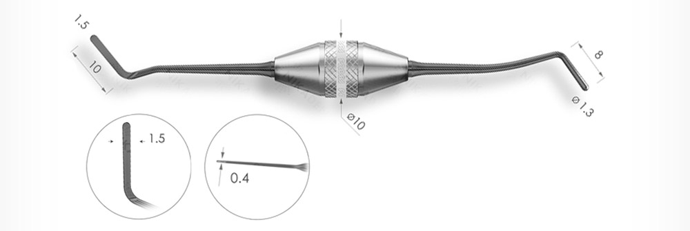 Узкая гладилка с штопфером ø1.3mm. Эргономичная ручка Ø10mm Покрытие Black