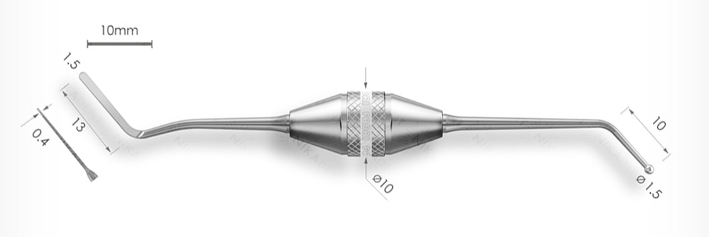 1304-1,5F Удлиненная узкая гладилка с штопфером - шариком Ø1,5мм с эргономичной ручкой Ø10мм Без Покрытия