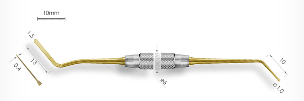 1304-1,0 TiN Удлиненная узкая гладилка с штопфером - шариком Ø1,0мм с ручкой Ø6мм Покрытие Gold