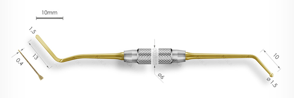 1304-1,5 TiN Удлиненная средняя гладилка с штопфером -шариком Ø1,5мм с ручкой Ø6мм Покрытие Gold