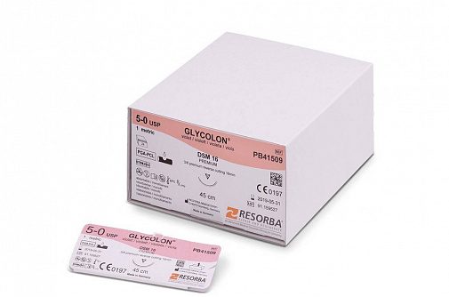 Гликолон (Glycolon) фиолетовый 5/0, 1 EP, DSM 16 (О/Р 3/8, микроострие), 45см, 1шт, PB 41509, Resorba
