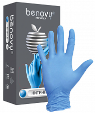 Перчатки нитриловые XS (5-6), 100шт, голубые, с полимерным покрытием, Benovy