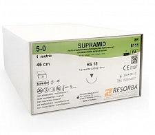 Супрамид (Supramid) черный 5/0, 1 EP, HS 18 (О/Р 1/2), 45см, 36шт, 6111К, Resorba