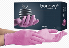 Перчатки нитриловые XS (5-6), 100шт, розовые, Benovy