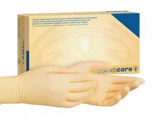 Перчатки латексные M (7-8), 100шт, 2 хлор, DL 202, Safe&Care